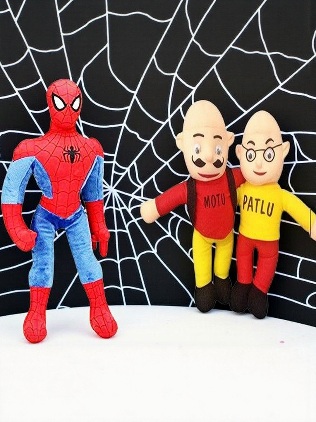 Vrinde Kids Set of 3 Motu Patlu Spider Man Stuffed Soft Toys