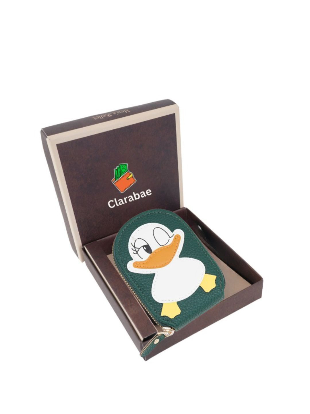 CLARABAE Men Duck-Shaped Faux Leather Zip-Around Two Fold Wallet with SIM Card Holder