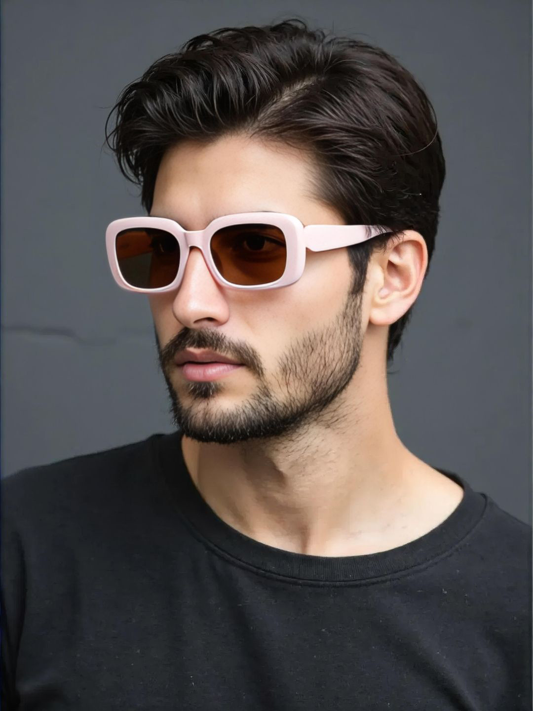 Ted Smith Unisex Rectangle Pink Brown Sunglasses With UV Protected Lenses