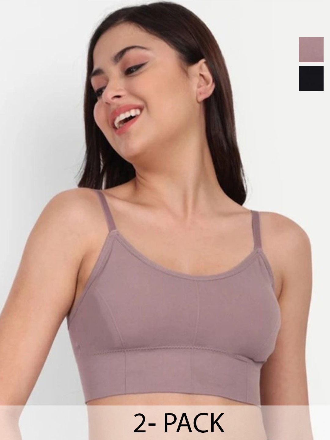 JUGNU TEXTILES Pack of 2 Solid Full Coverage Lightly Padded Non-Wired Crop Everyday Bra