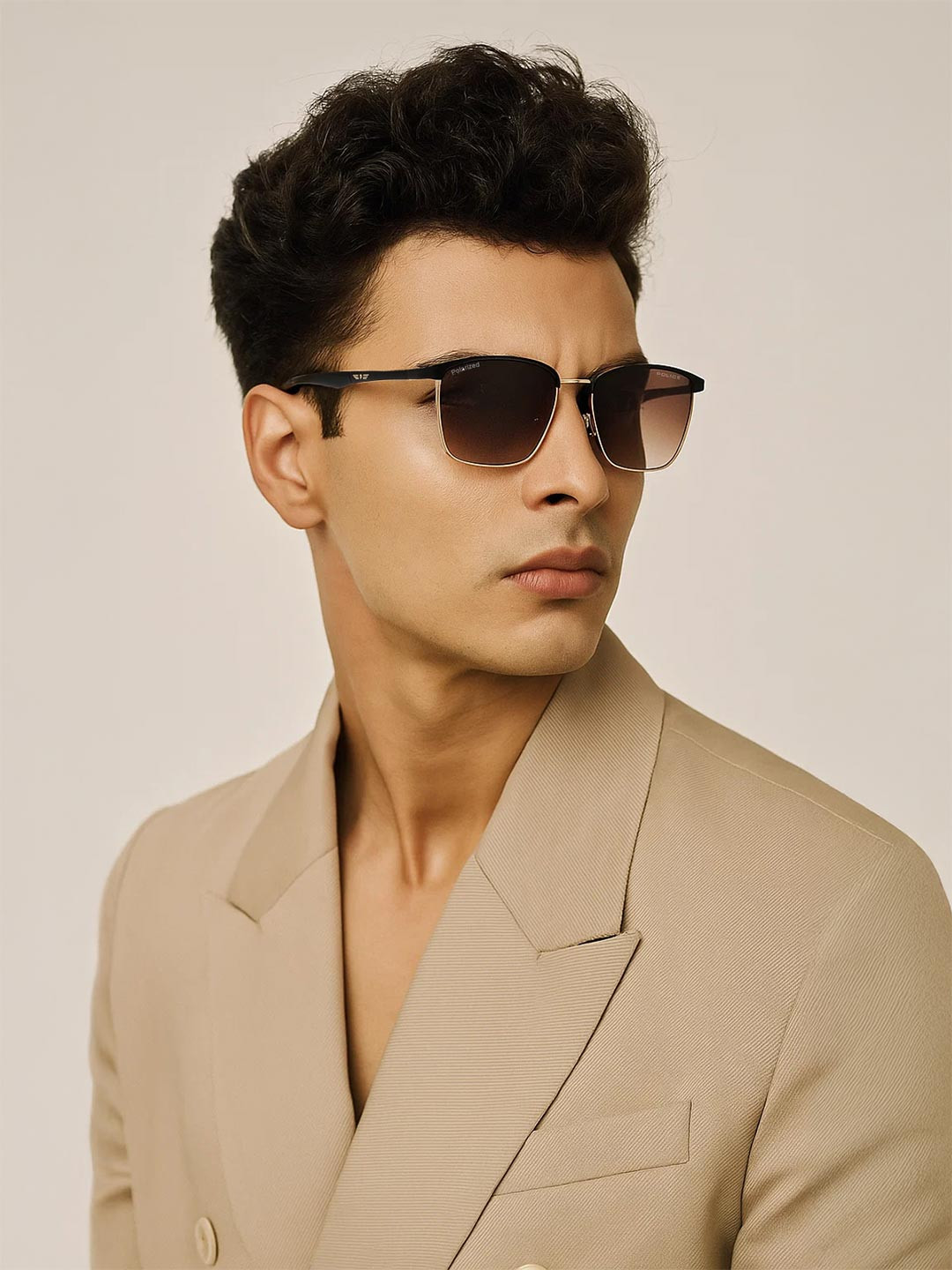 Police Unisex Browline Sunglasses With Polarised And UV Protected Lens