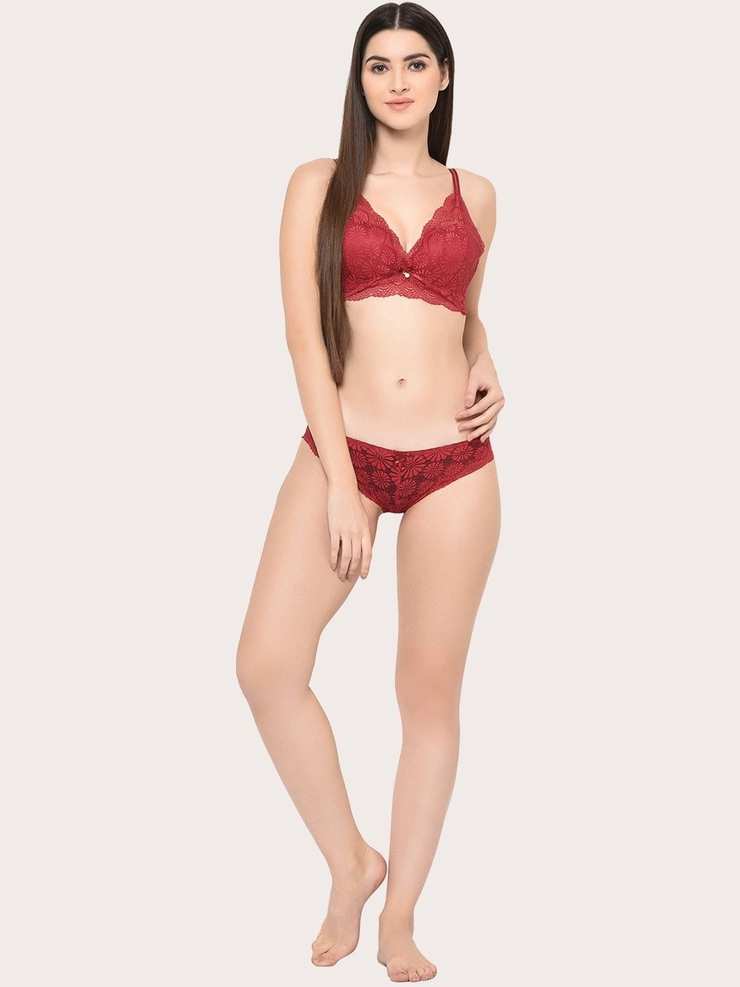 DressBerry Women Red Push-Up Heavily Padded Medium Coverage Lacy Bra & Panty Set