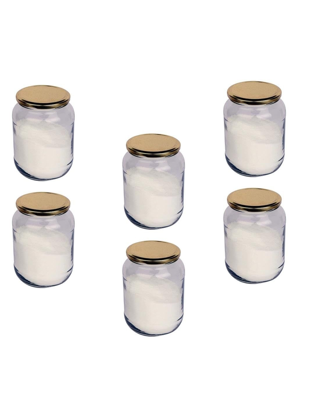 1ST TIME Transparent & Gold-Toned Glass Dishwasher Safe 6 Pieces Twist Lock Jar- 500 Ml