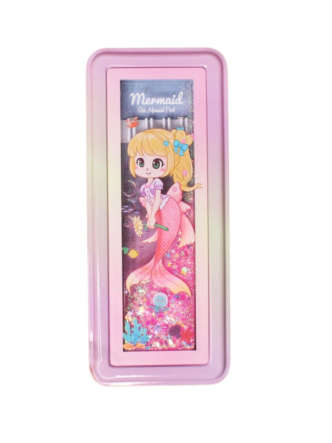 YK Self Design Mermaid Printed Glitter Pencil Pouch