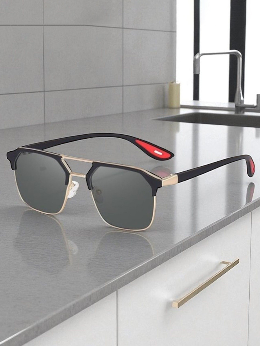 SPADEACES Unisex Square Sunglasses with UV Protected Lens GOLD BLACK FINAL-4