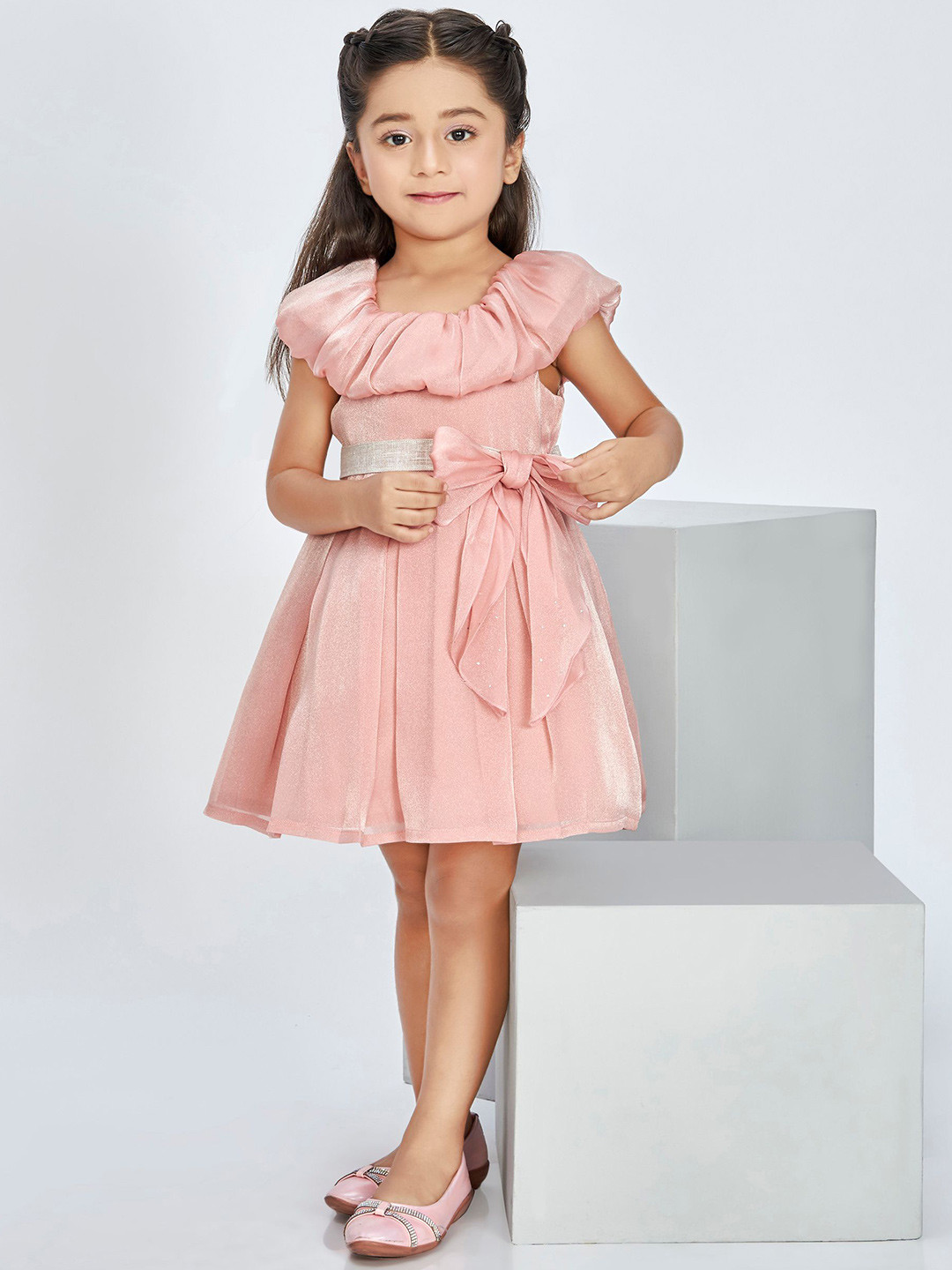 Peppermint Gathered or Pleated Flutter Sleeve Fit & Flare Above Knee Dress