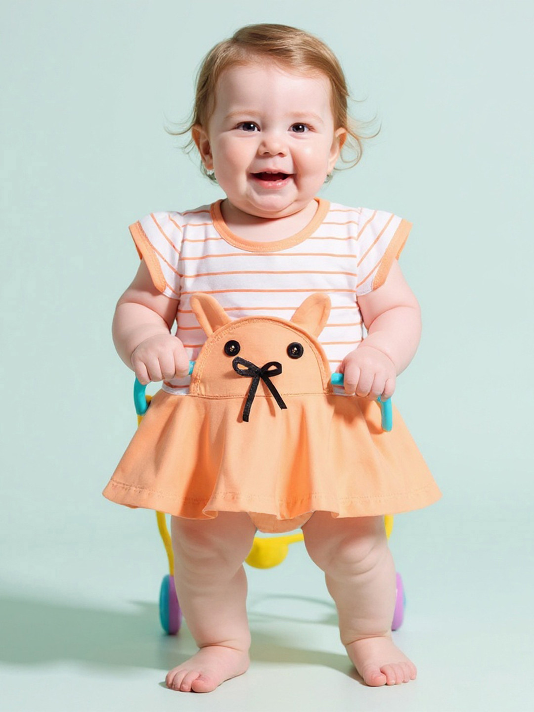 BABYMAX Infant Girls Striped Puff Sleeve Pure Cotton Drop-Waist Dress With Bloomers