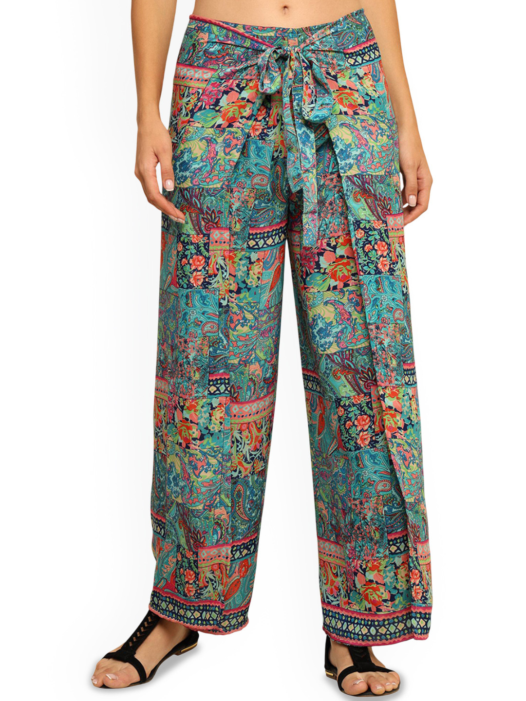 GALE GIRLS Women Ethnic Motifs Printed Comfort Convertible Pleated Trousers
