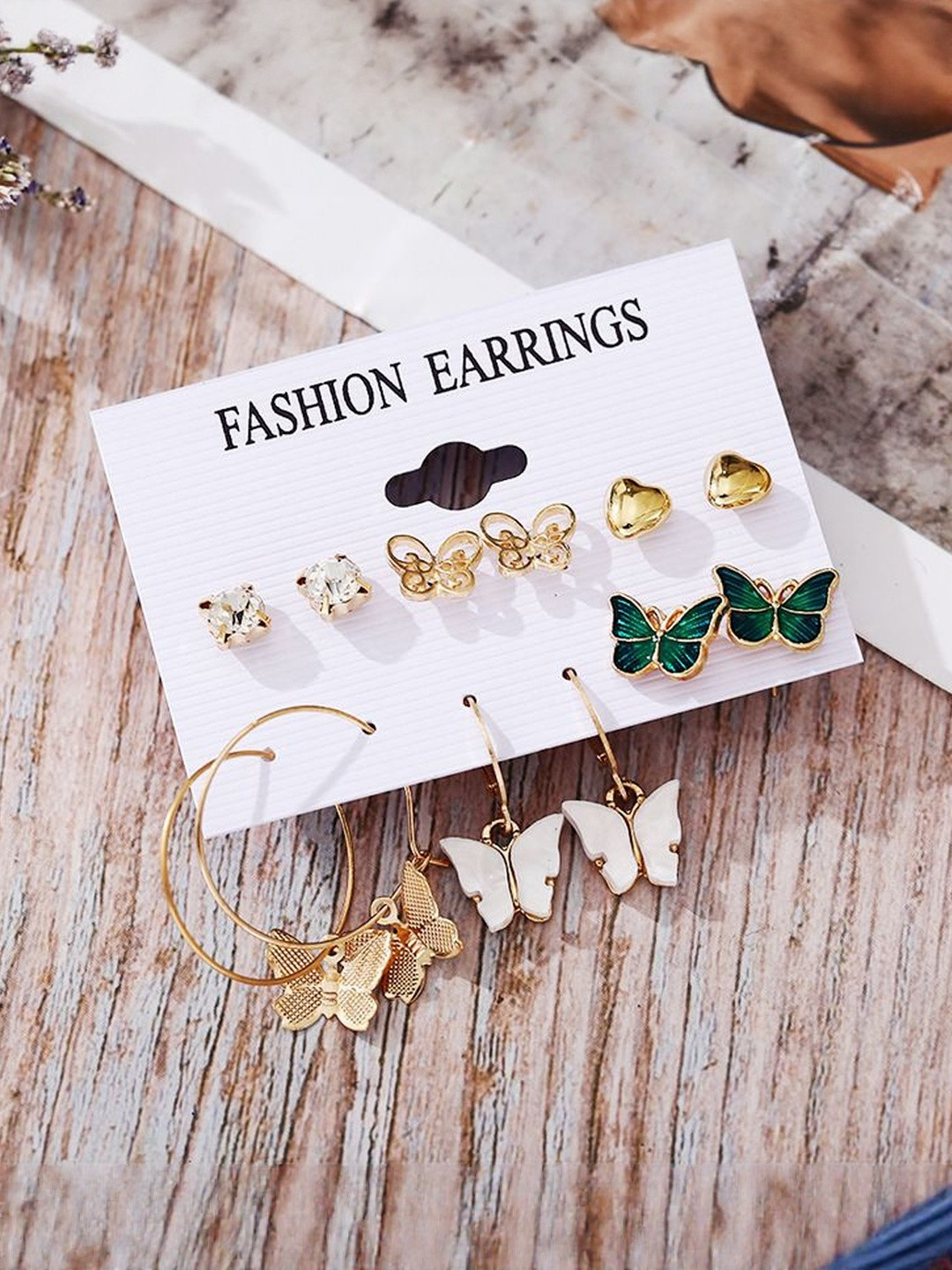 Zaphariq Set Of 6 Gold-Plated Butter Fly Shaped Studes