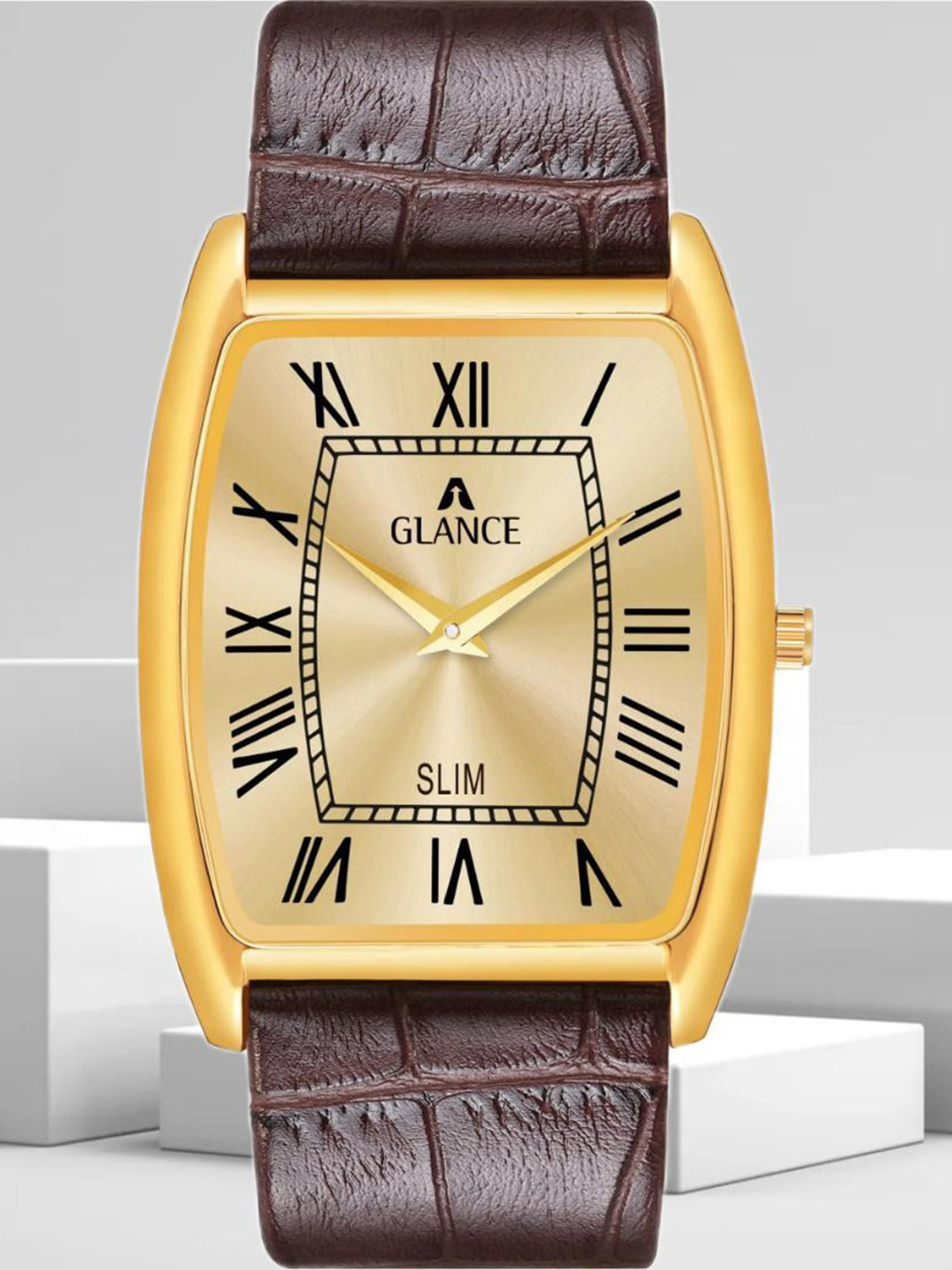 Aglance Unisex Rectangular Dial & Textured Leather Straps Analogue Watch 8172B_rl31