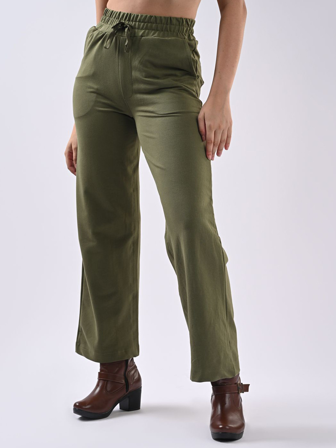Kraus Jeans Women Solid Drawstring High-Rise Regular Trousers Trousers