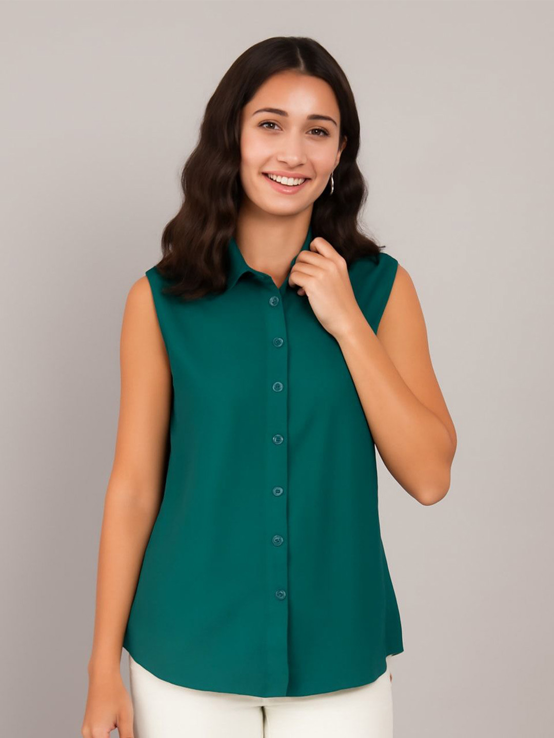 ANGOORI FASHION Classic Fit Spread Collar Sleeveless Shirt