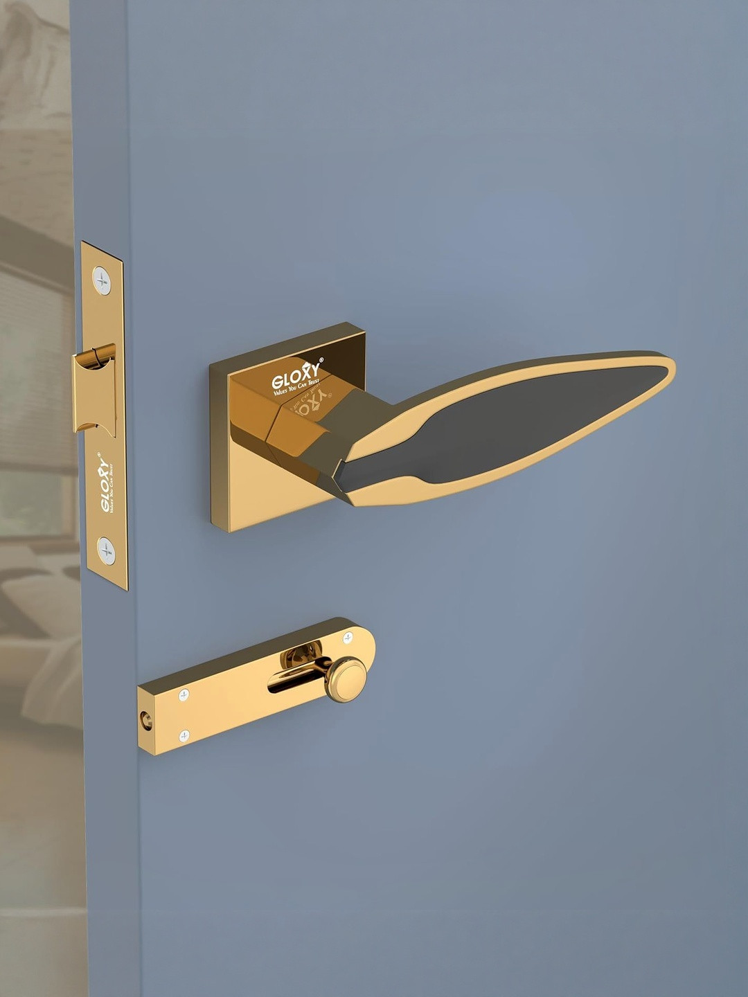 GLOXY Zinc Alloy Gold & Black Lever Handle With Latch Door Mortise lock