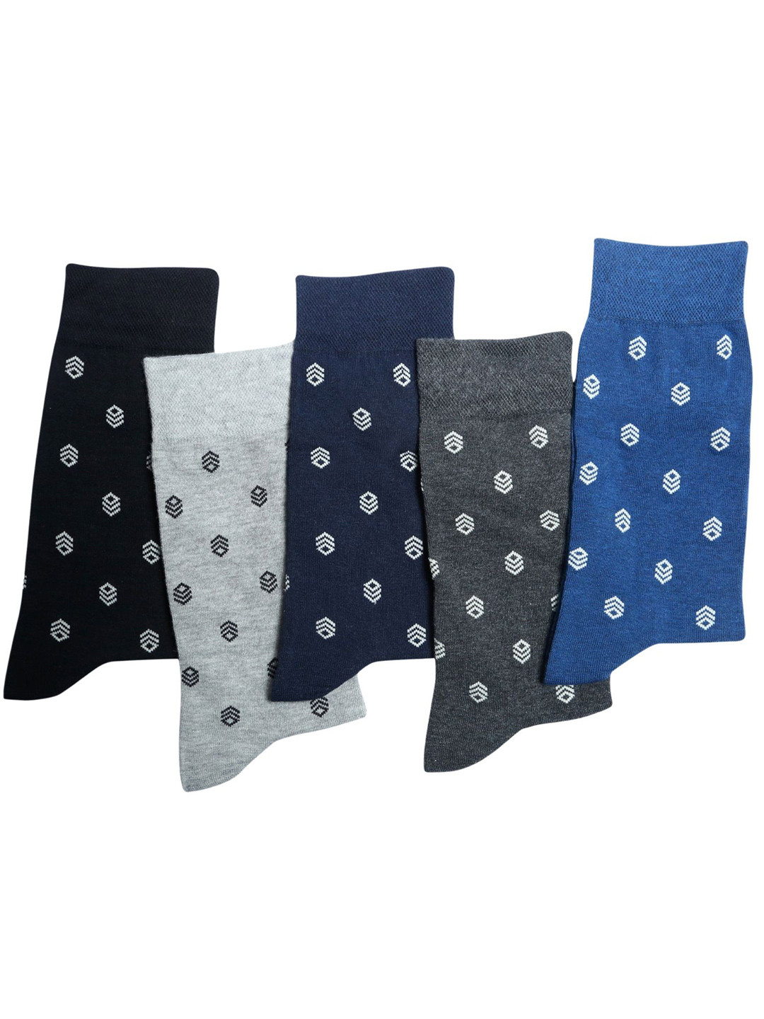 N2S NEXT2SKIN Men Pack Of 5 Assorted Cotton Geometric Pattern Crew Socks