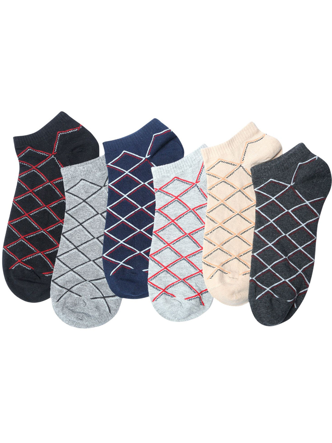 N2S NEXT2SKIN Men Cotton Pack Of 6 Assorted Sneaker Socks with a Cross Criss Pattern