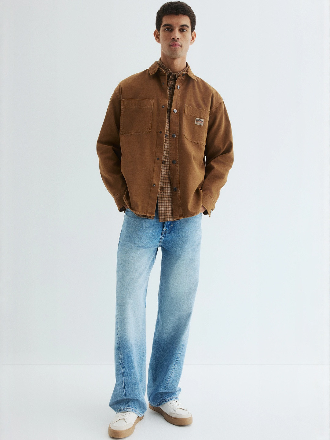 H&M Pure Cotton Oversized Fit Canvas Overshirt