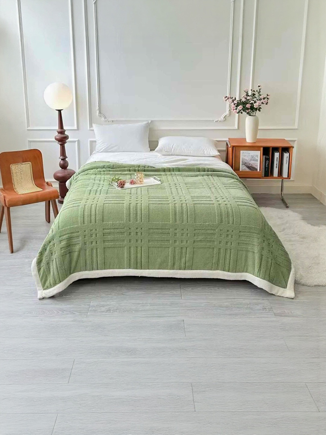 Reexplore Green Heavy Winter 354 GSM Double Bed King Size Sherpa Blanket