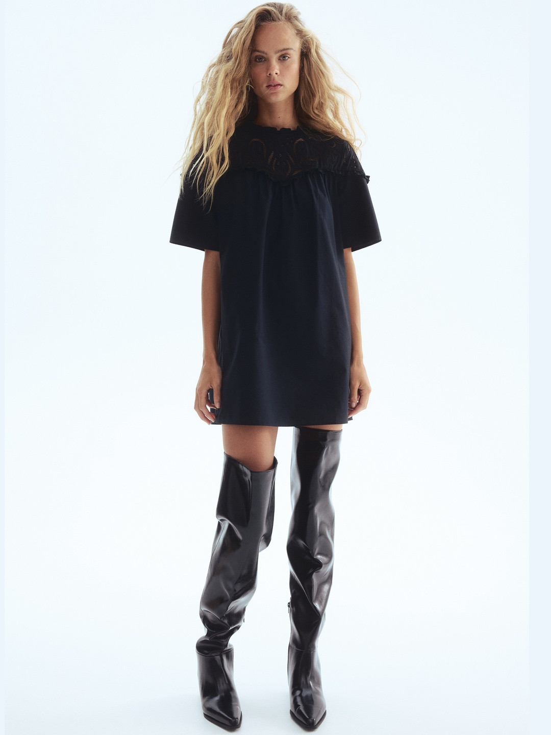 H&M Women Frill-Trimmed Poplin Dress