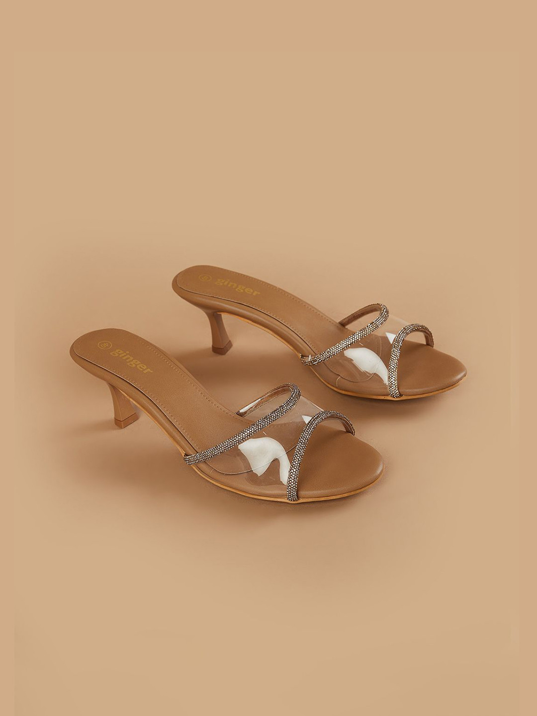 Ginger by Lifestyle Western - Embellished Transparent Kitten Heeled Sandals