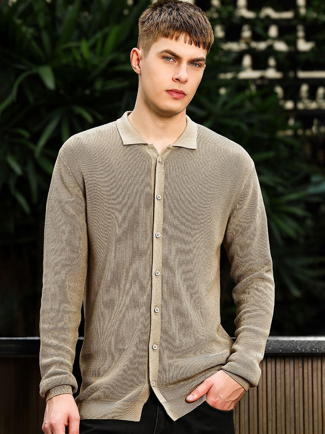 Maniac Men Shirt Collar Front-Open Sweaters