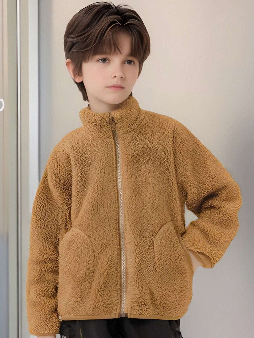 YK Girls Brown Fleece Full Sleeves Jacket