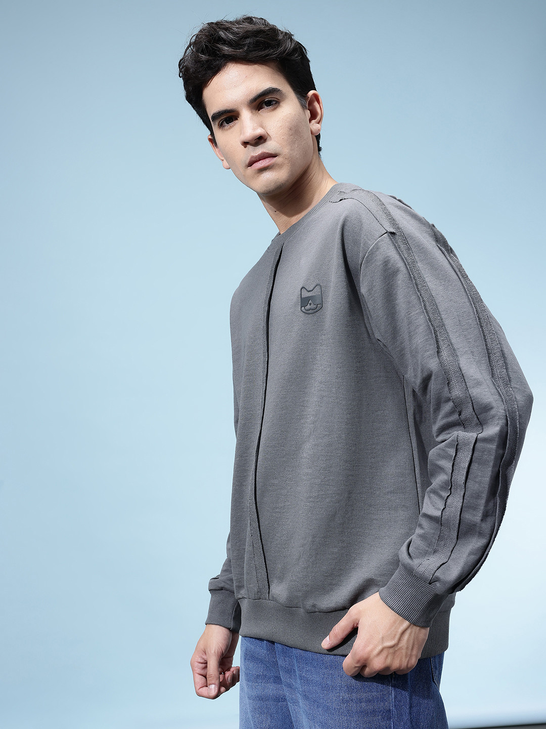 glitchez Patchwork Detail Drop-Shoulder Sleeves Sweatshirt