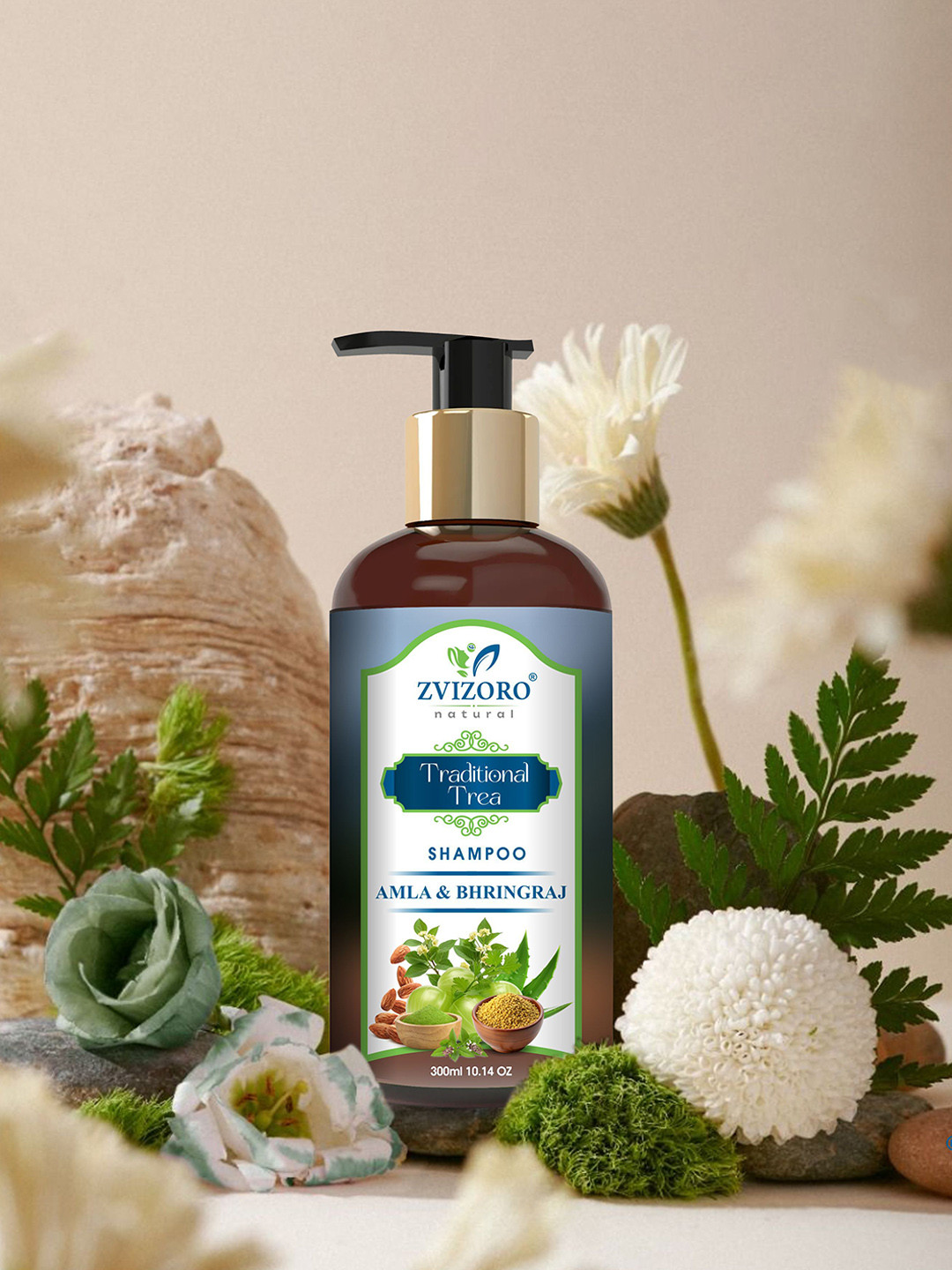 ZVIZORO Traditional Treat Shampoo With Almond, & Shikakai For Hair Growth - 300 ml