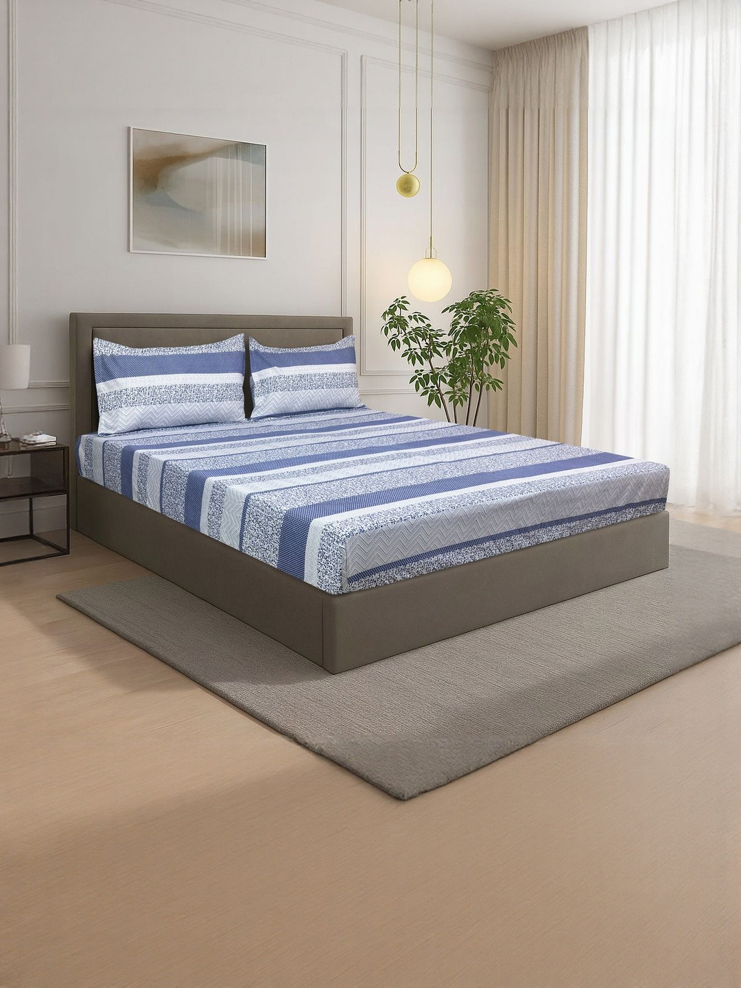 Signature Blue 300 TC Bedsheet with 2 Pillow Covers