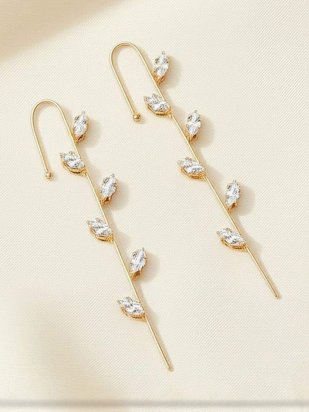 Zaphariq Set Of 2 Gold-Plated Cubic Zirconia Leaf Shaped Ear Cuffs