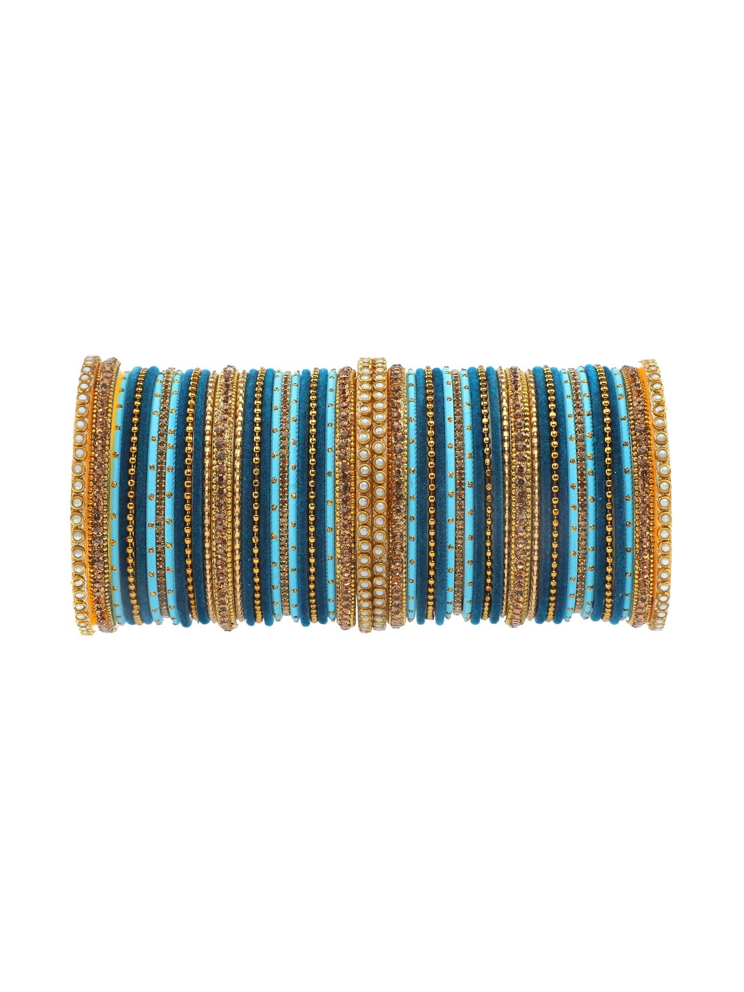 RIJOLI Women Pack of 50 Gold-Plated Alloy Zircon Gemstone & Pearl Studded Bangle Set