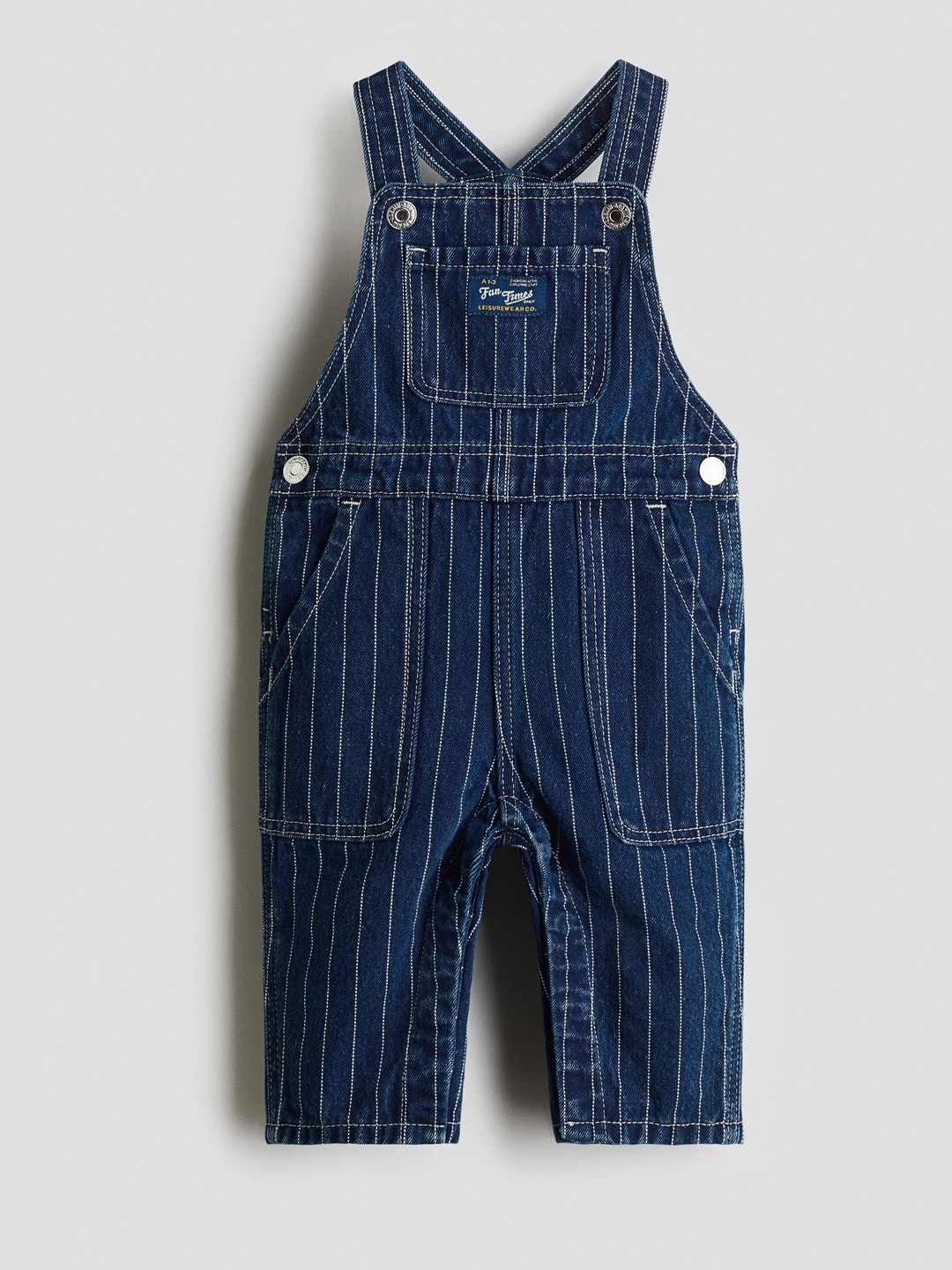 H&M Boys Striped Cotton Denim Dungarees