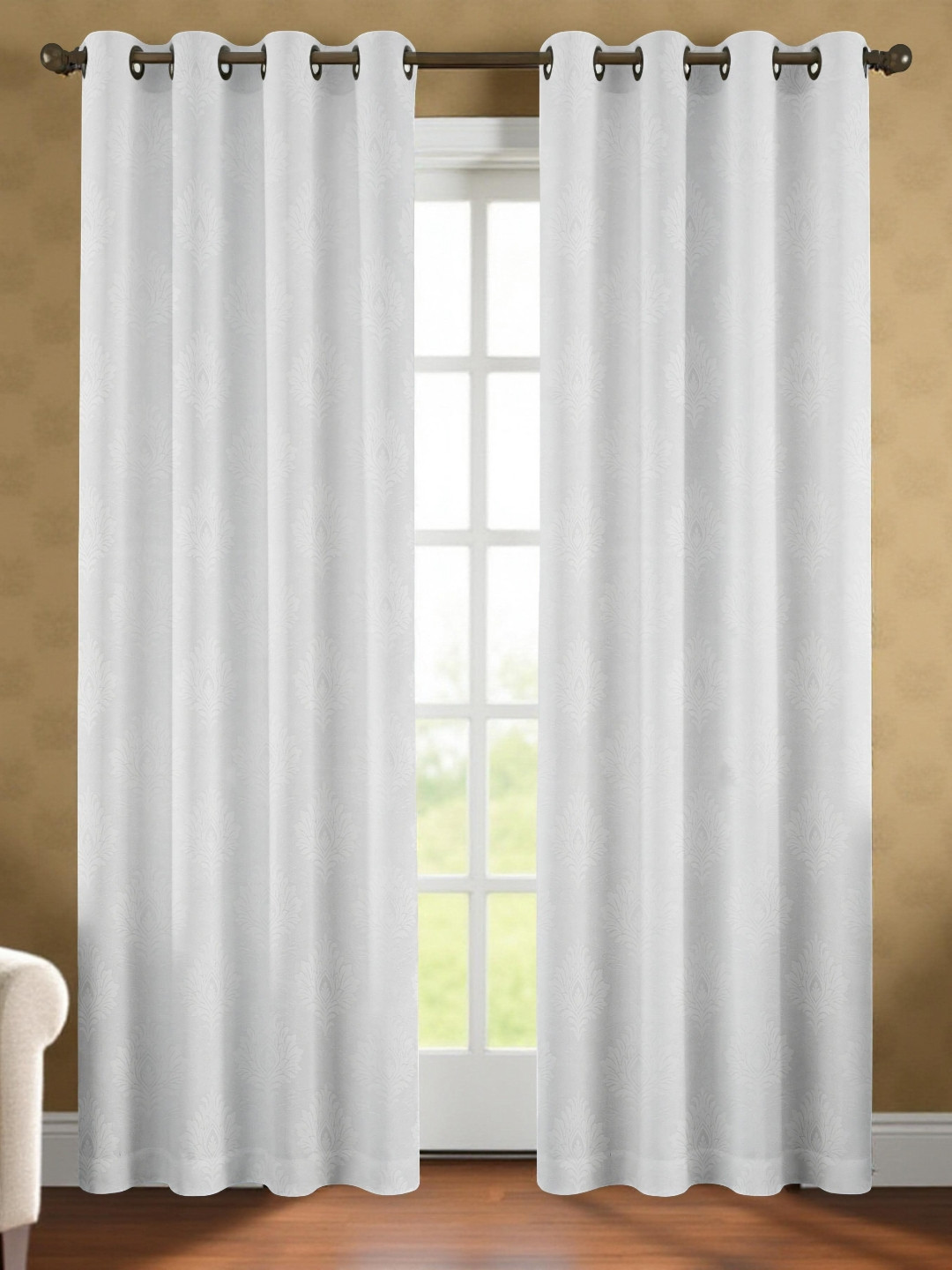 Aura Regal Bloom White 2 Pieces Velvet Black Out Door Curtains