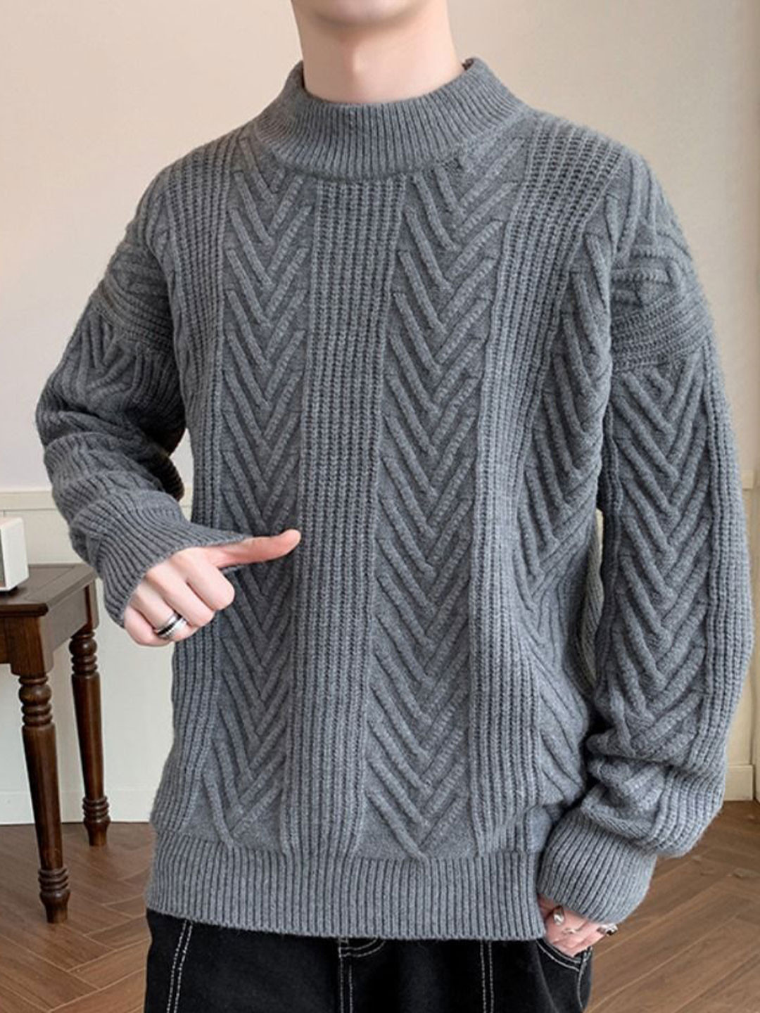 StyleCast Men Self Design Cable Knit Pullover Swerter