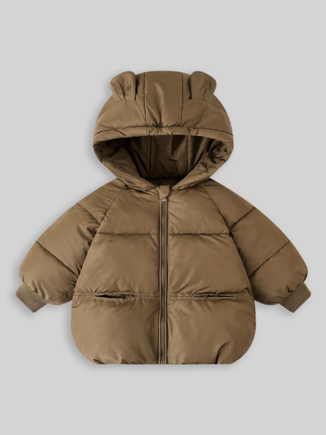YK Girls Brown Hooded Puffer Jacket