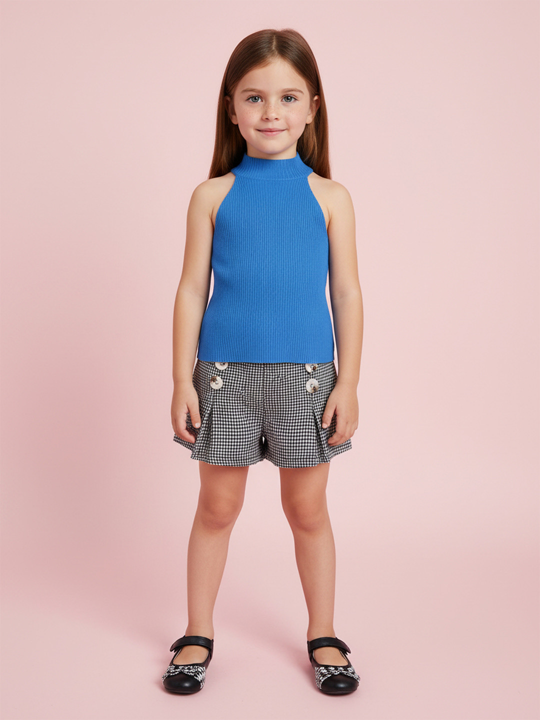 DEL LUNA Girls Halter Neck Sleeveless Top with Shorts