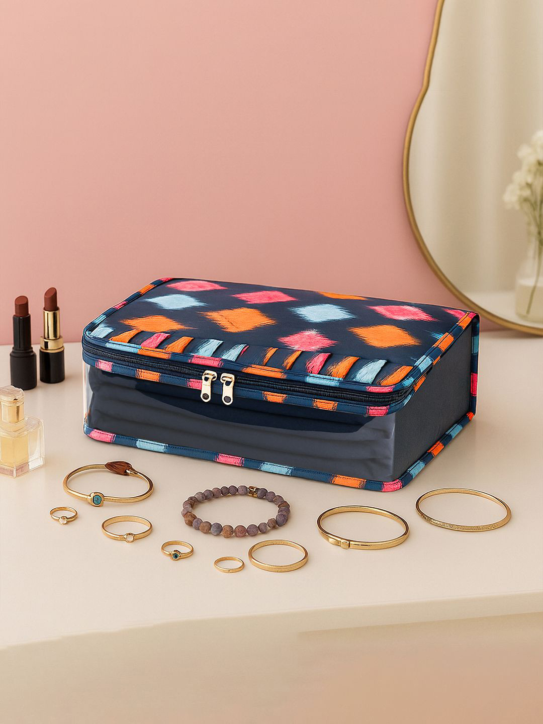 Kuber Industries Blue Printed Living Room Jewellery Organiser