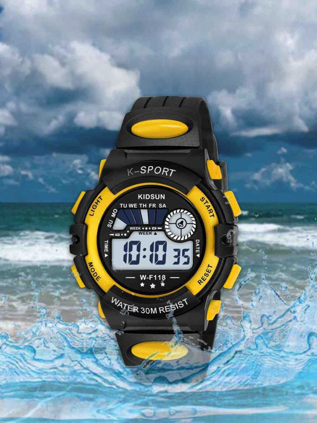 KIDSUN Kids Round Dial & Regular Straps Digital Multi Function Watch LA02_BLACK_YELLOW