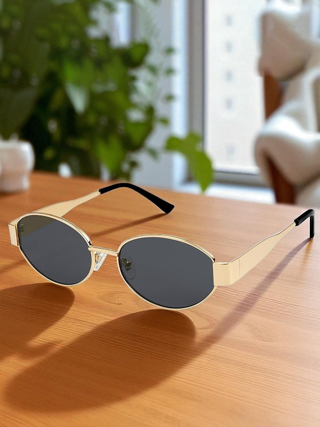 SPADEACES Unisex Full Rim Style Oval Sunglasses with GOLD BLACK OVAL -6