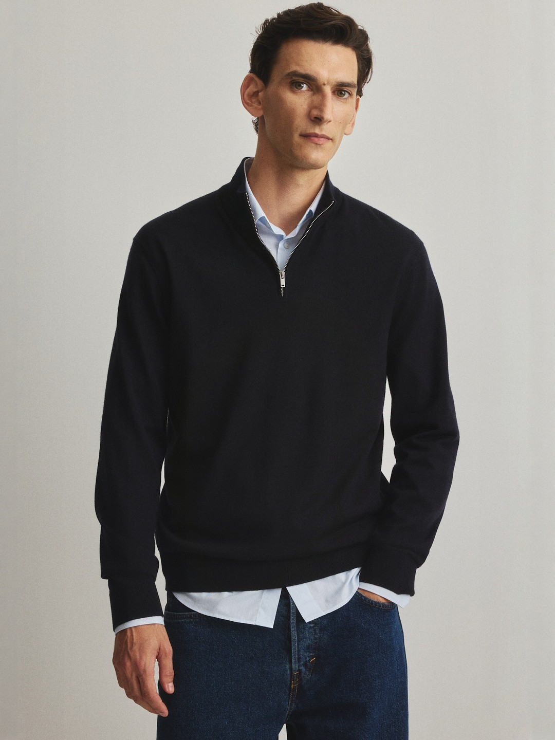 H&M Regular Fit Zip-Top Merino Wool Jumper