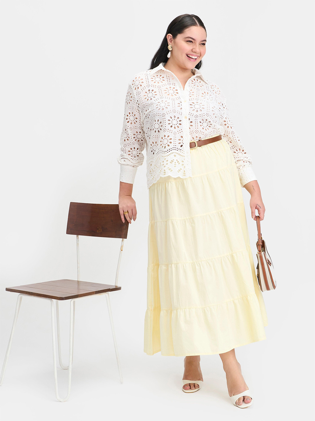 Virgio Women Relaxed Fit Textured Spread Collar Plus Size Casual Shirt