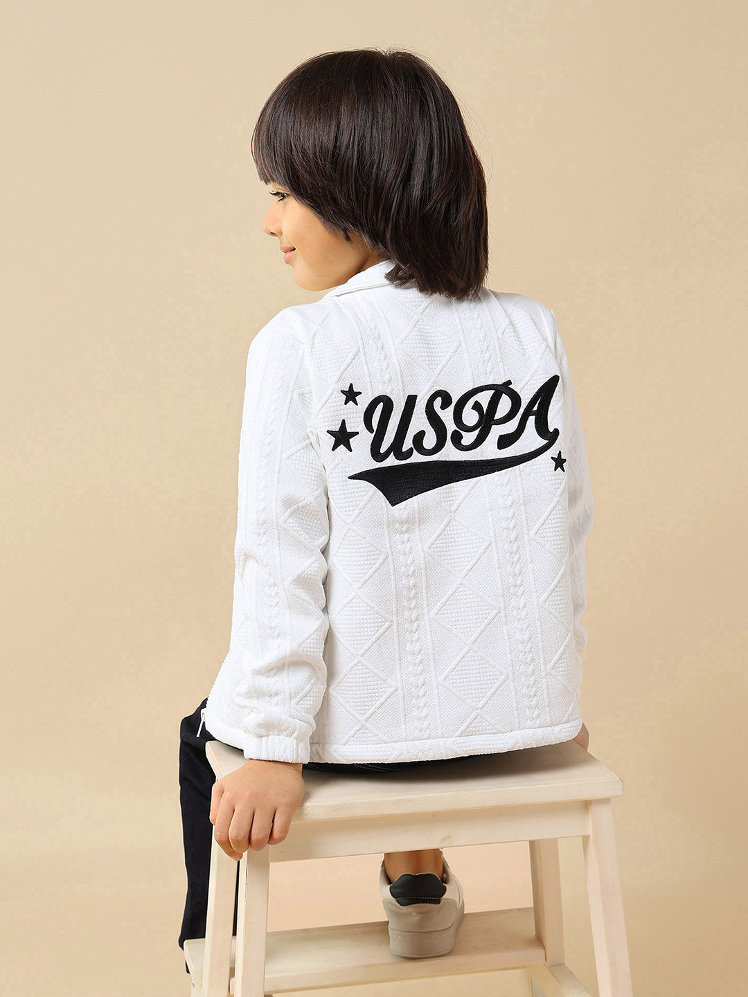 U.S. Polo Assn. Kids Boys Self Design Shirt Collar Front-Open Sweatshirt