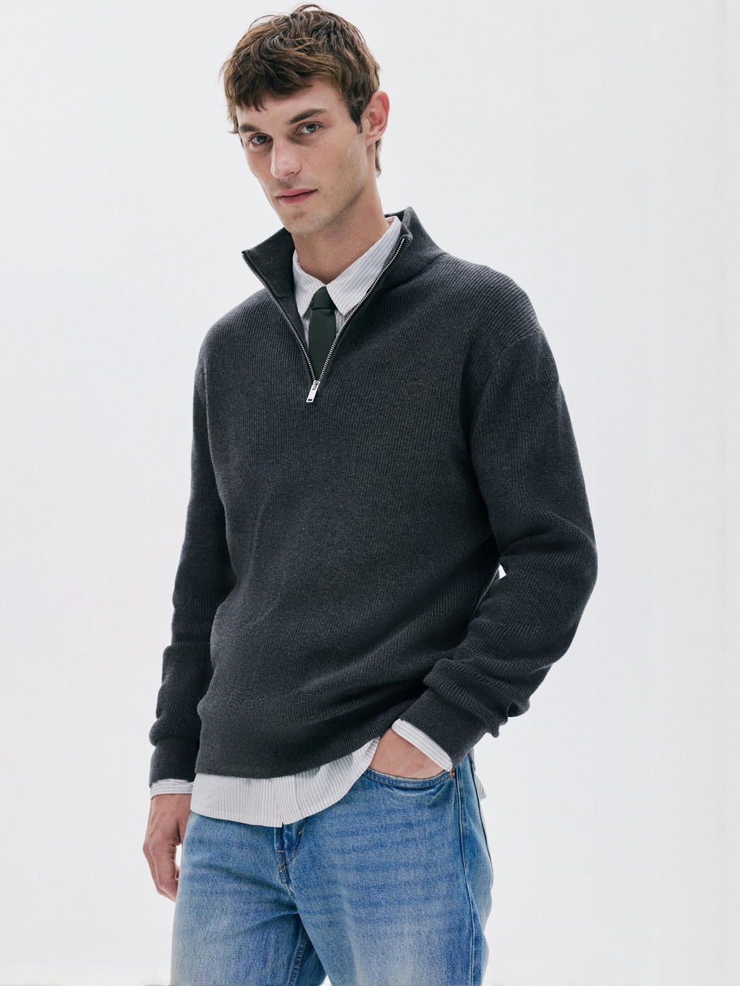 H&M Men Regular Fit Zip-Top Jumper Sweaters