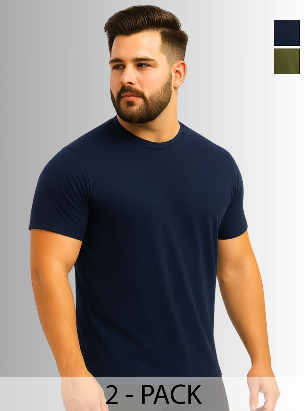 KART BLACK Men Pack of 2 Plus Size Solid Round Neck Cotton T-shirts