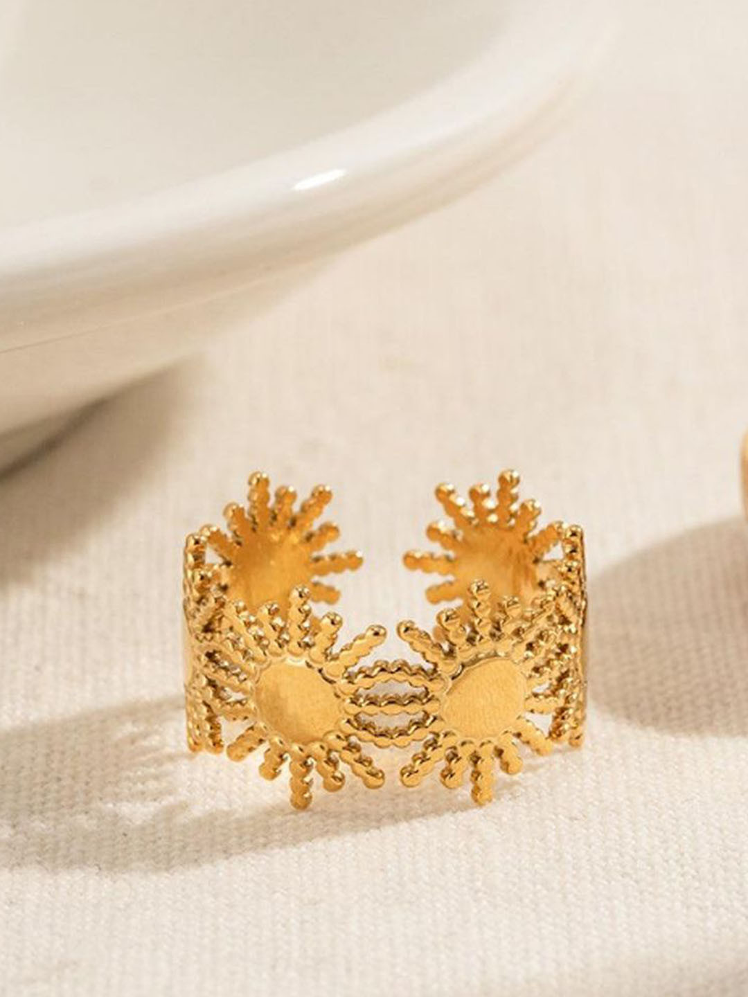 DIMPLERY 18K Gold Plated Samandhi Resizable  Stainless Steel Finger Ring