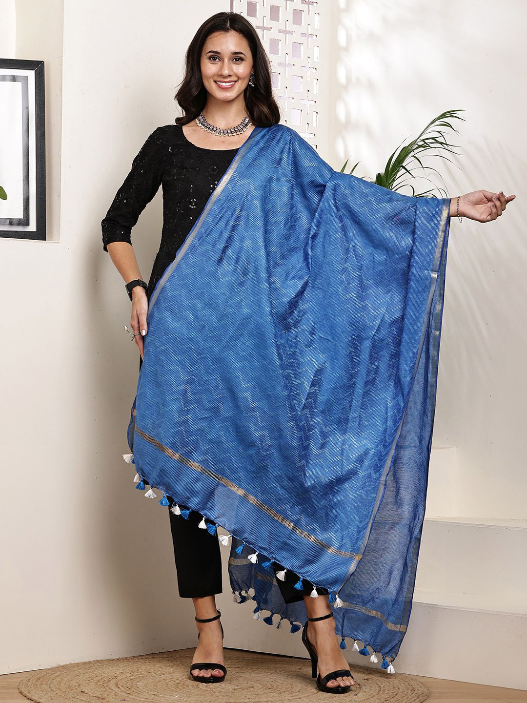 Bunkraft Chevron Woven Design Cotton Silk Dupatta
