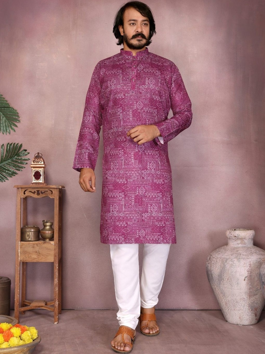IMRAN TEXTILES Men Printed Regular Pure Cotton Kurta with Pyjamas