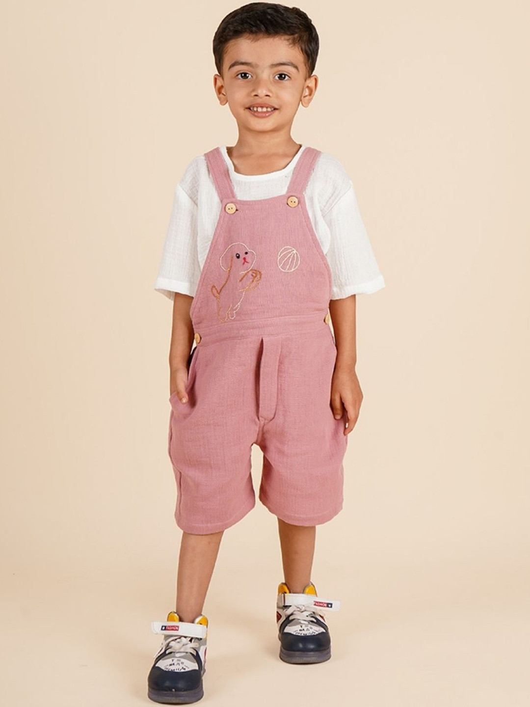 LOYZO-LOYAL TO JOY Muslin Baby Boy Dungaree Set