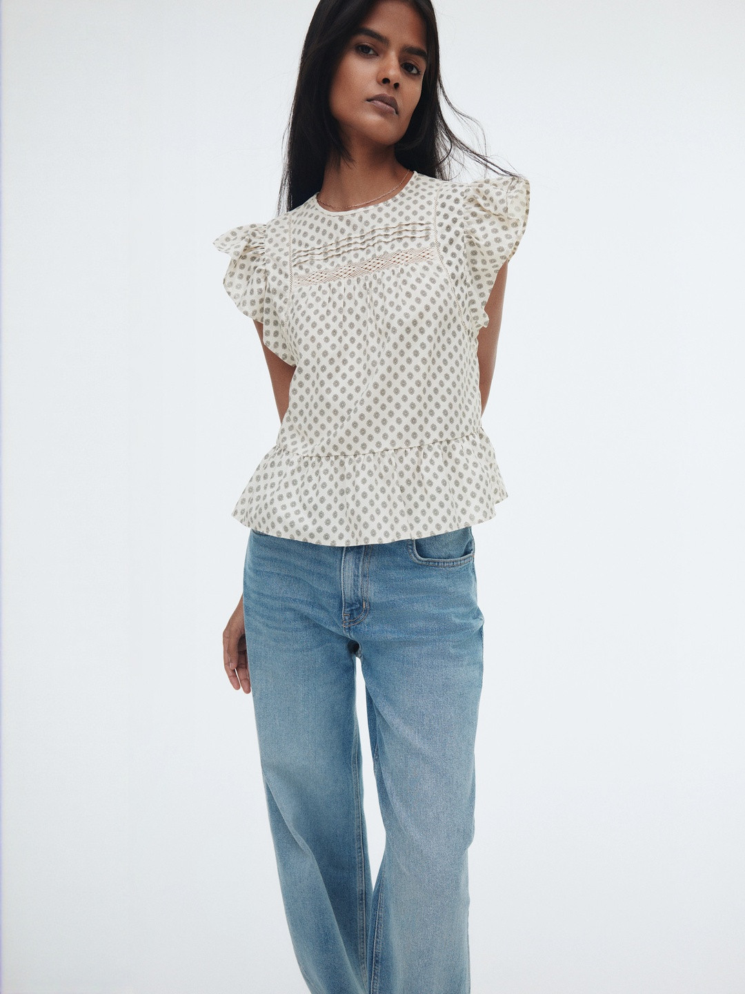 H&M Lace-Inset Peplum Blouse