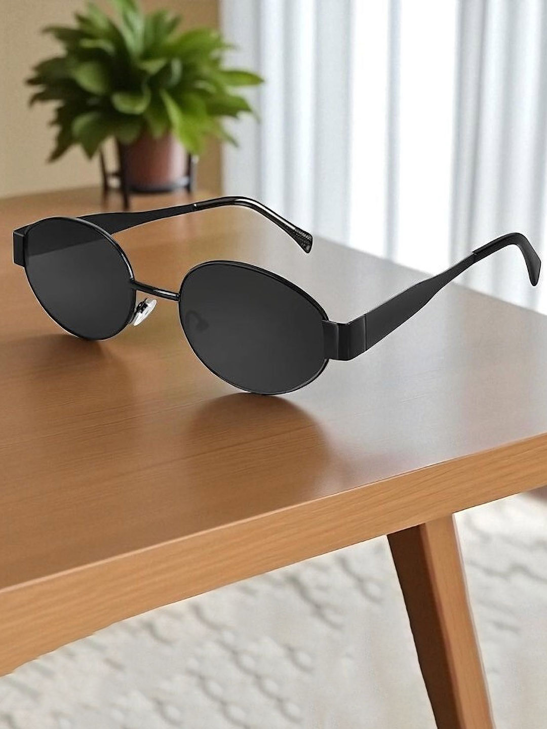 SPADEACES Unisex UV Protected Lens Oval Sunglasses FULL BLACK OVAL -5