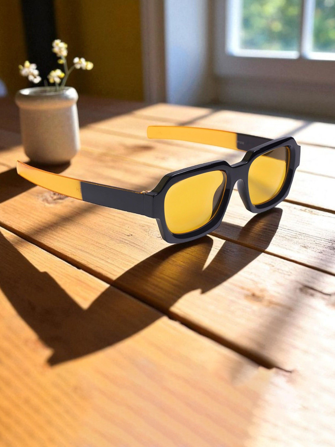 SPADEACES Unisex Rectangle Sunglasses with UV Protected Lens YELLOW BLACK BL